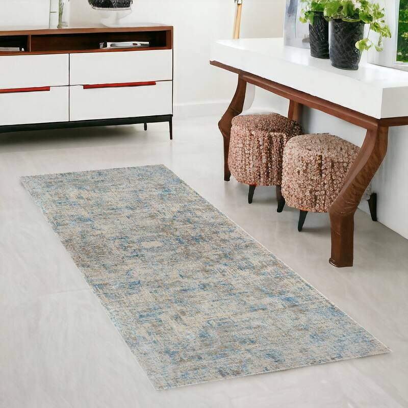 Dabu Abstract Modern Woven Area Rug By HomeRoots - 2' X 6' - 2' X 6' - Oxford Blue - Runner
