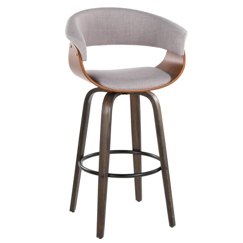 Carson Carrington Sauda 30" Fixed-Height Bar Stool with Bent Wood Legs (Set of 2) - Stone Fabric/Glazed Walnut/Black Metal