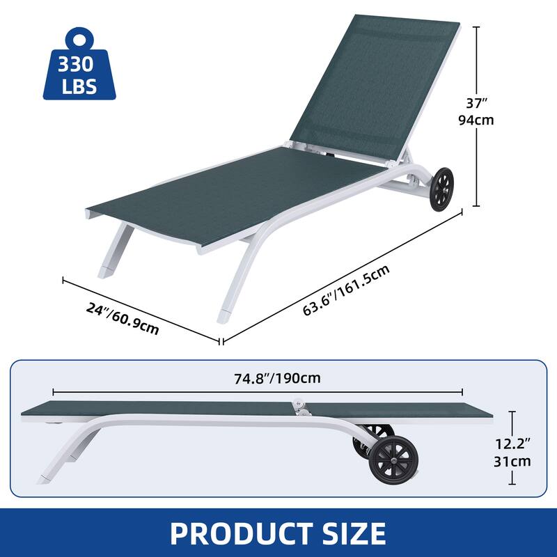 63.6" Long Reclining Chaise Lounge with Wheels