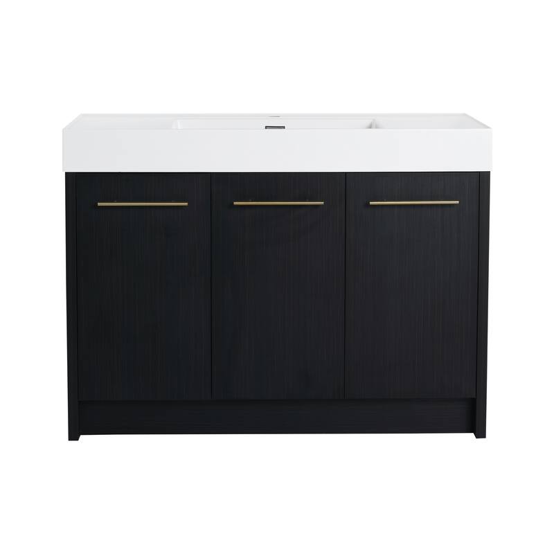 24" Bathroom Vanity with Resin Sink, Soft Close Hinges, Adjustable Storage, Black Chestnut Color, Freestanding Cabinet