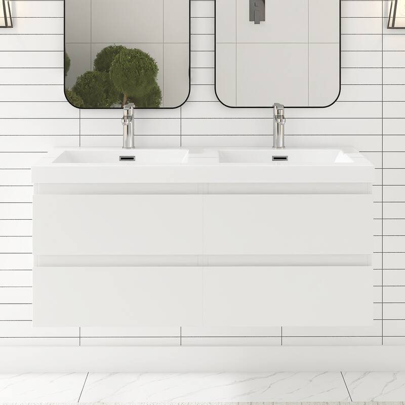 Floating Bathroom Vanity with two Resin Top - Glossy White - 47.24'' x 19.69'' x 22.44''