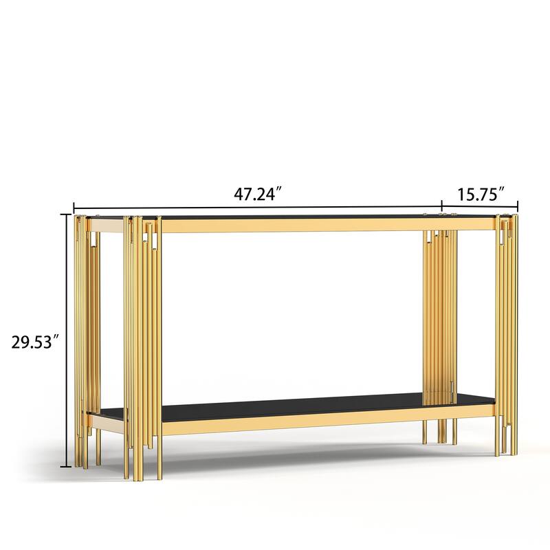 47.24"Metal Console Table with Two-Tier Design and Stainless Steel Frame