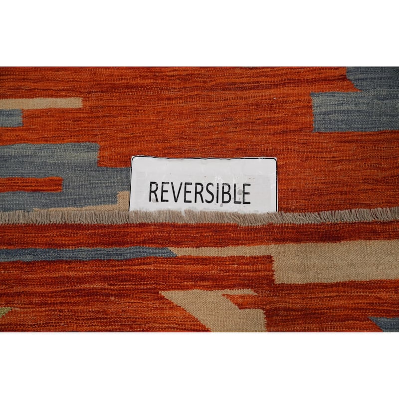 Hand Woven Oriental 100% Wool Carpet Southwestern Modern Oranges & Rust Kilim Area Rug - 9' 10'' X 8' 10''