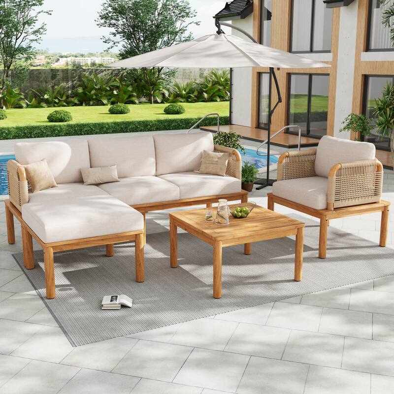 Christopher Knight Home - Emerson Outdoor 4-piece Acacia Wood and Rope Patio Sofa Set