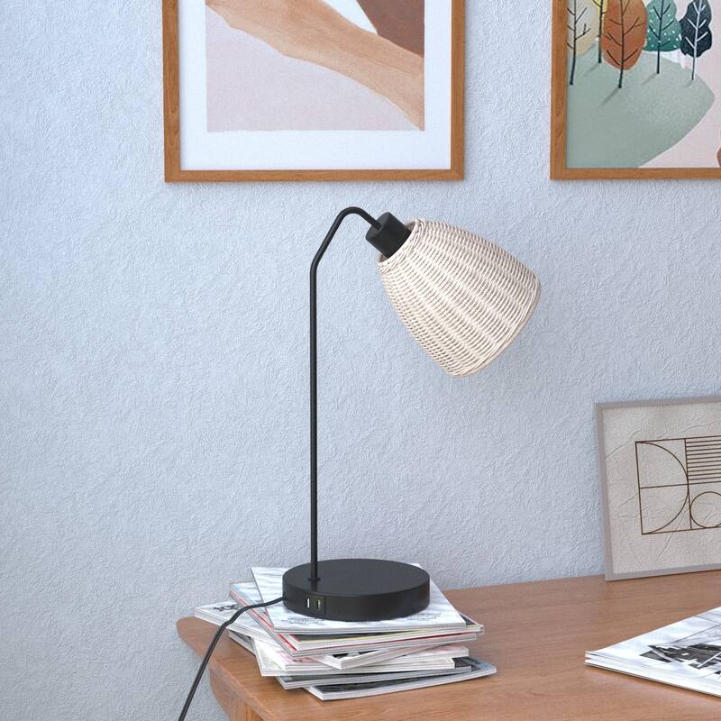 Maxax 19" Rattan Shade Metal USB Desk Lamp