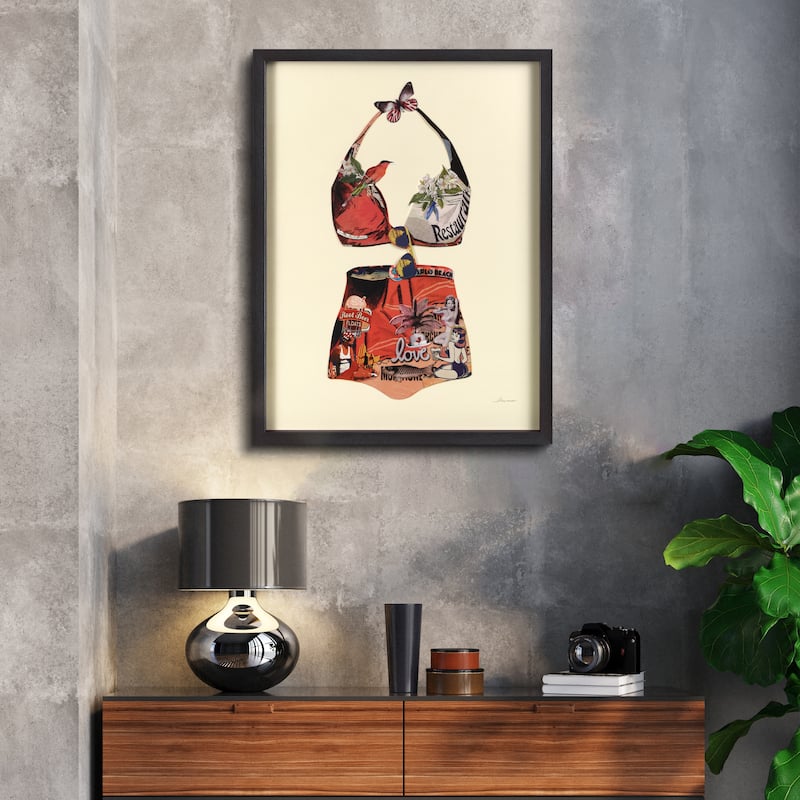 Empire Art "Monte Carlo Beach" Alex Zeng's dimensional collage, under glass & a black shadow box frame