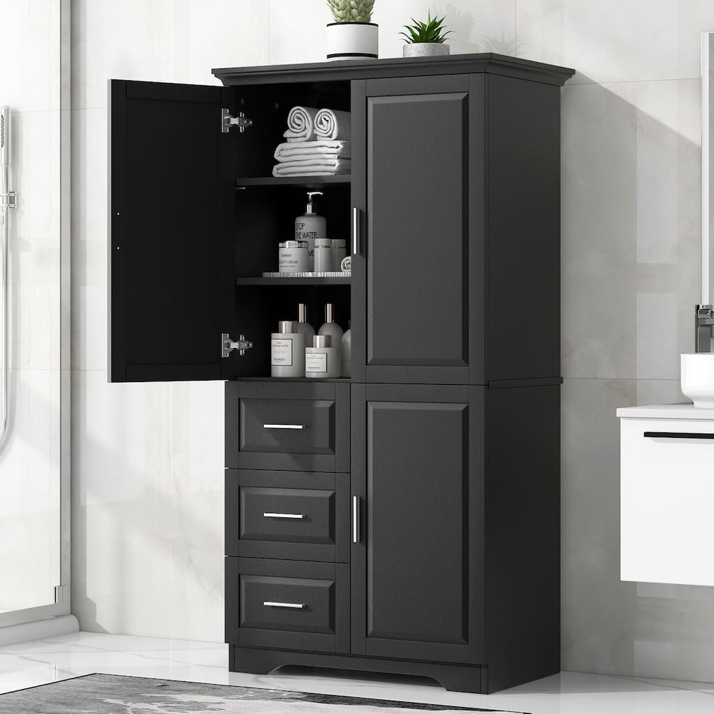 Tall Bathroom Cabinet Laundry Cabinet 3 Doors Storage Cabinet with Adjustable Shelf and 3 Drawers for Bathroom Living Room