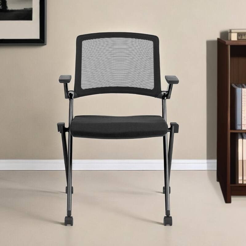 HomeRoots Set of Two Black Mesh Rolling Conference Office Chair - 22.84" W x 34.65" H x 22.05" D