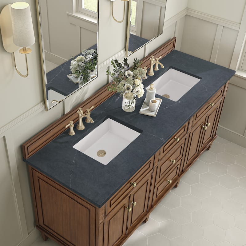 James Martin Vanities Lorelai 72"Double Vanity, Mid-Century Walnut - Charcoal Soapstone