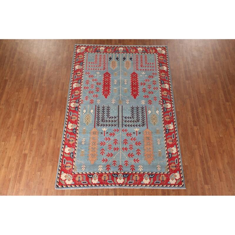 Traditional Blue Kazak Living Room Area Rug Handmade Wool Carpet - 6'6" x 9'9"