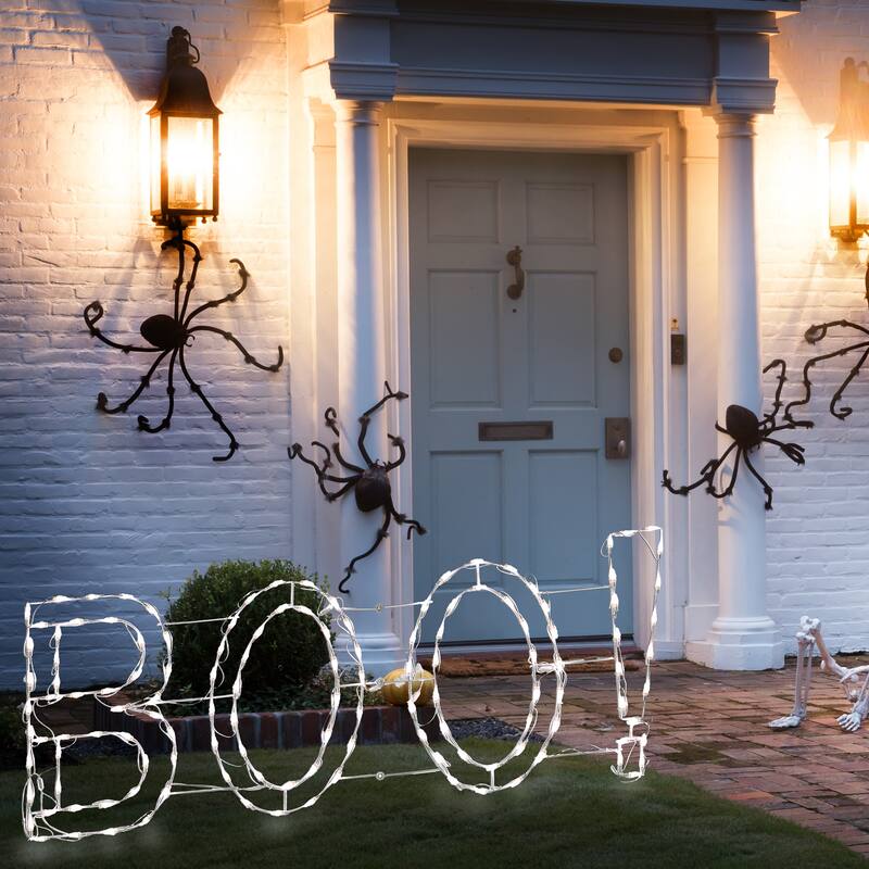 National Tree Company Halloween Lighted Sign Decoration, White, 'BOO' Sign, LED Lights, Plug In, 5 Feet