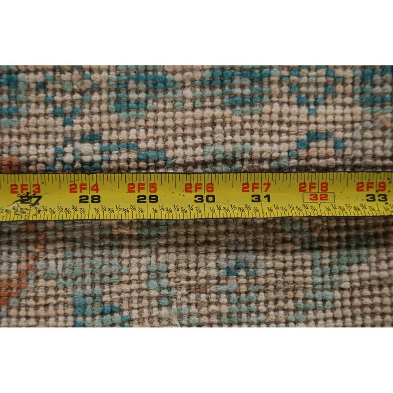 Hand Knotted Oriental 100% Wool Carpet Transitional Geometric Beige & Ivories Oushak Area Rug - 2' 11'' X 1' 11''