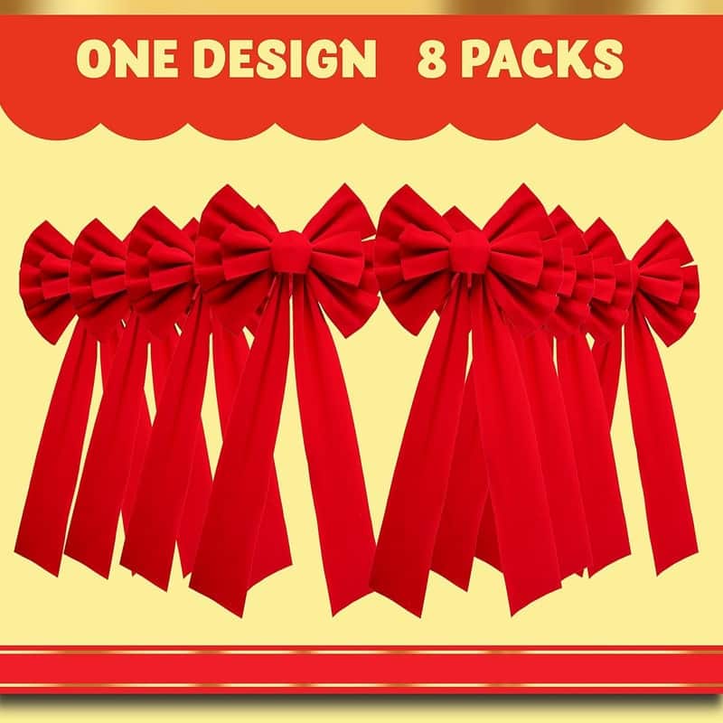 Joyfy 8 Packs Christmas Red Velvet Bows
