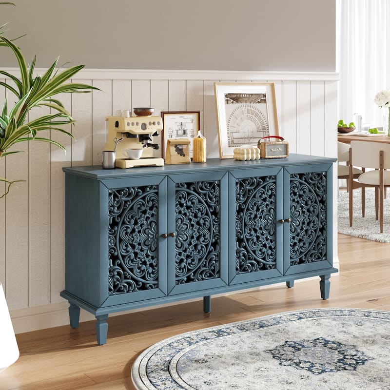 Sideboard Storage Cabinet with Carved Flower Door Handle,Antique Console Table