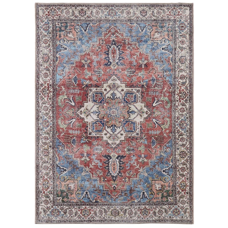 Grand Bazaar Prescott Machine Made Medallion Transitional Area Rug - 2' x 3' - Red/Blue/Ivory