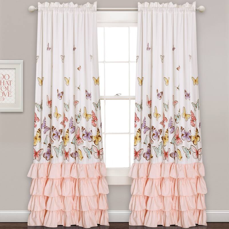 Lush Decor Flutter Butterfly Window Curtain Panel Pair - 52"W x 84"L - Pink