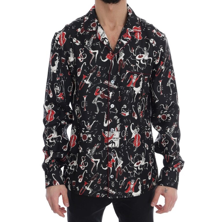 Shop Dolce Gabbana Black Silk Jazz Motive Print Casual Men S