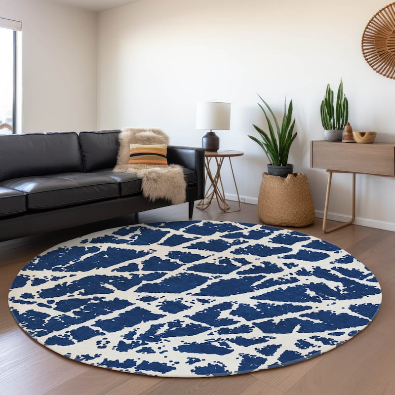 Premium Washable Super Soft Modern Crackle Mayfield Rug - Navy - 8' x 8' - Round