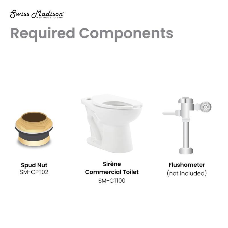 Chalon Floor-Mounted Commercial Elongated Top Flush Spud Flushometer Toilet Bowl - 27.95" x 16.53" 16.53"