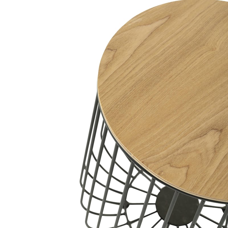 LeisureMod Runswick Modern Wood Top End Table With Metal Base - 16"