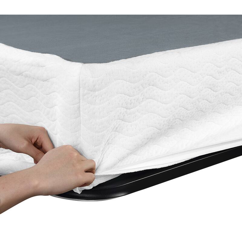 Queen Size Metal Open Frame with 12-Slat Support and Textured Fabric Cover