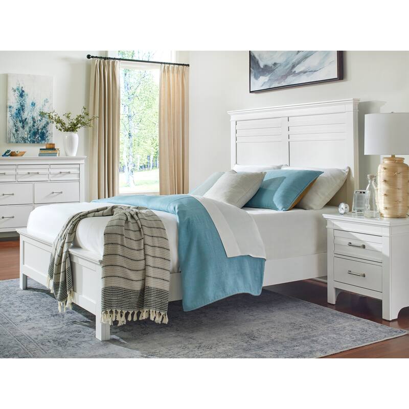 White Queen Size Wooden Panel Bed with Headboard and Footboard, Transitional Style, Easy Assembly