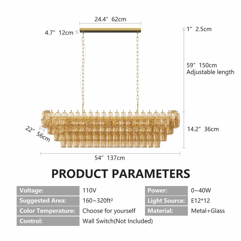 54" Large Rectangle Gold Kitchen Chandelier