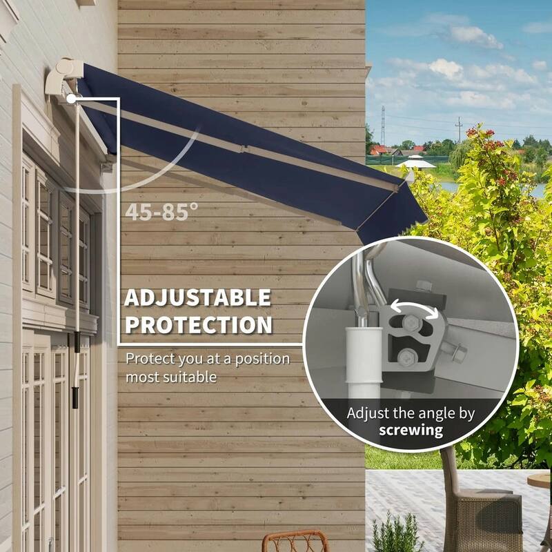 10' x 8' Retractable Patio Awning, Manual Crank, UV Waterproof Fabric