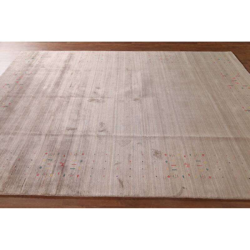 Beige Gabbeh Area Rug Hand-Knotted Wool Carpet - 7'9" x 9'8"