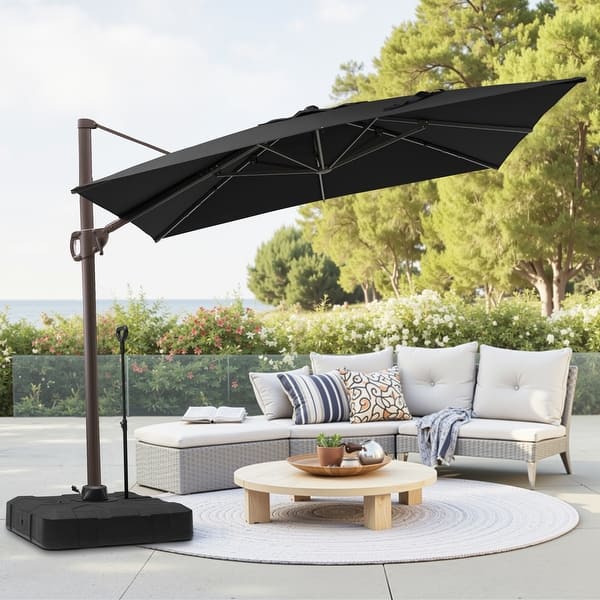 11' patio umbrella with lights 10/11/12ft Solar LED Round Cantilever Patio Umbrella