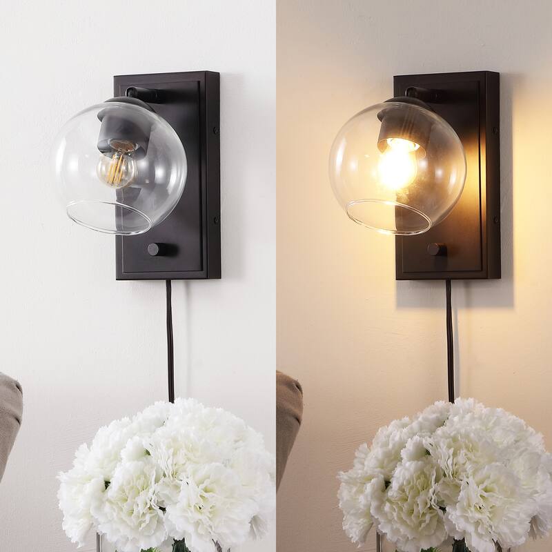 Thatcher 6" 1-Light Minimalist Modern Plug-In or Hardwired Adjustable Iron LED Wall Sconce with Rotary Dimmer, by JONATHAN Y