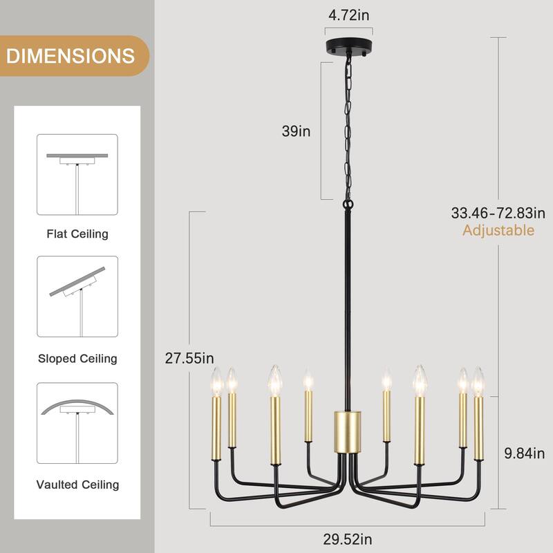 8 - Light Candle Style Chandelier Farmhouse Light Fixture for Kitchen Island Bedroom Entryway - N/A