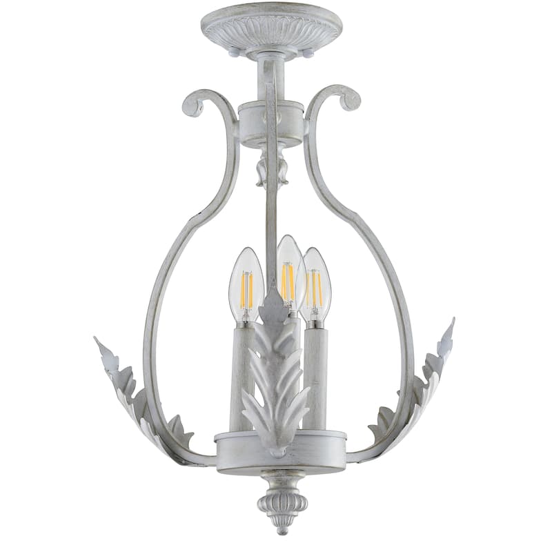 Austen 12.2" Metal LED Semi-Flush Mount, Antique White by JONATHAN Y