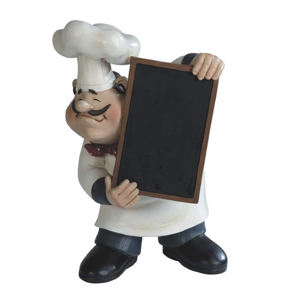 Q-Max 11"H Chef Holding Chalkboard Menu Blackboard Statue Kitchen Decoration Figurine