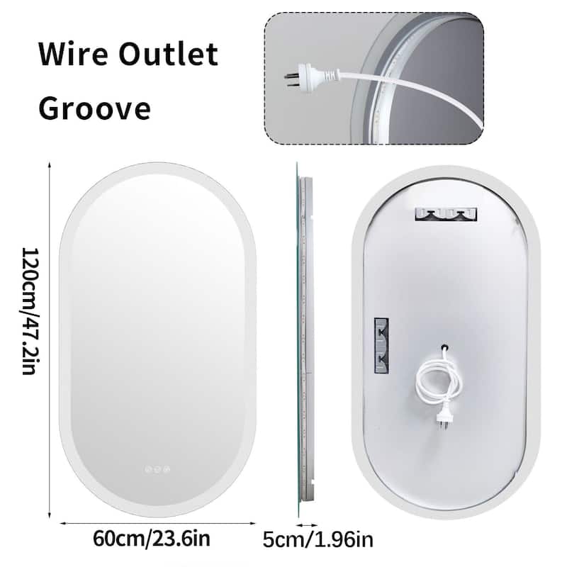 LED Bathroom Mirror Wall Mounted Oval Vanity Backlit Anti-Fog 3 Colors