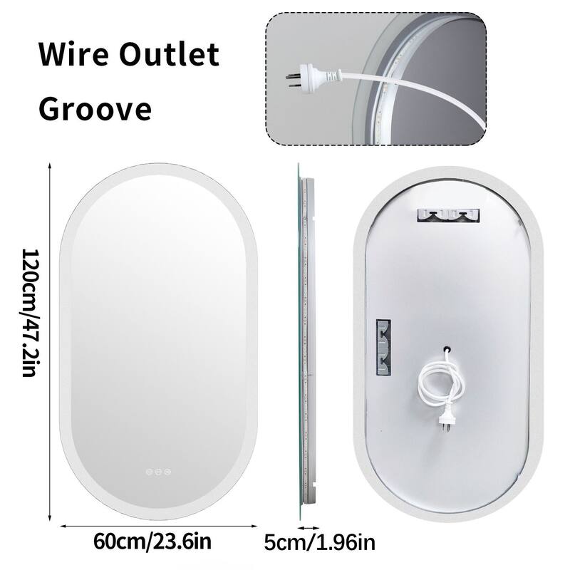 LED Bathroom Mirror with Lights Oval Vanity Backlit Frameless Anti-Fog