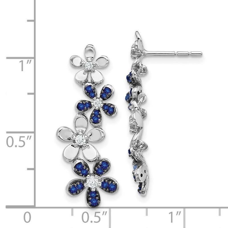 Curata 14k White Gold Diamond and Sapphire Earrings - 28x10mm Wide