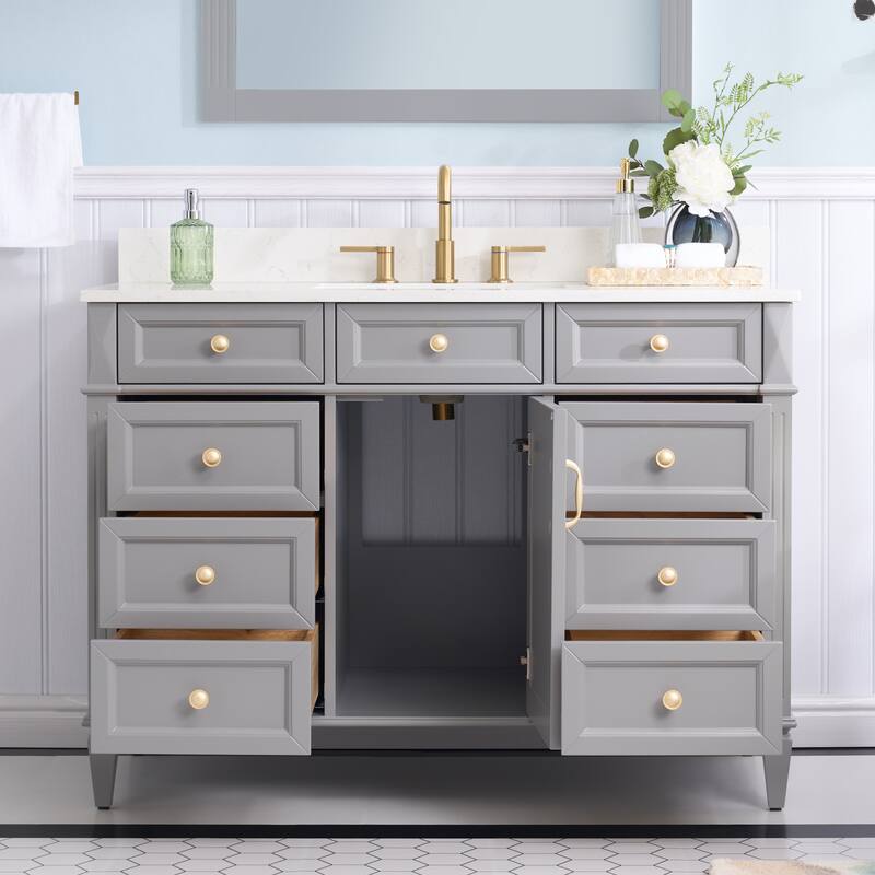 35''H Solid Wood Bath Vanity With Carrera White Quartz Top and Sink