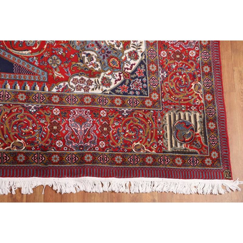 Red Pictorial Animals Kashan Turkish Area Rug Machine Made Carpet - 9'7" x 13'2"