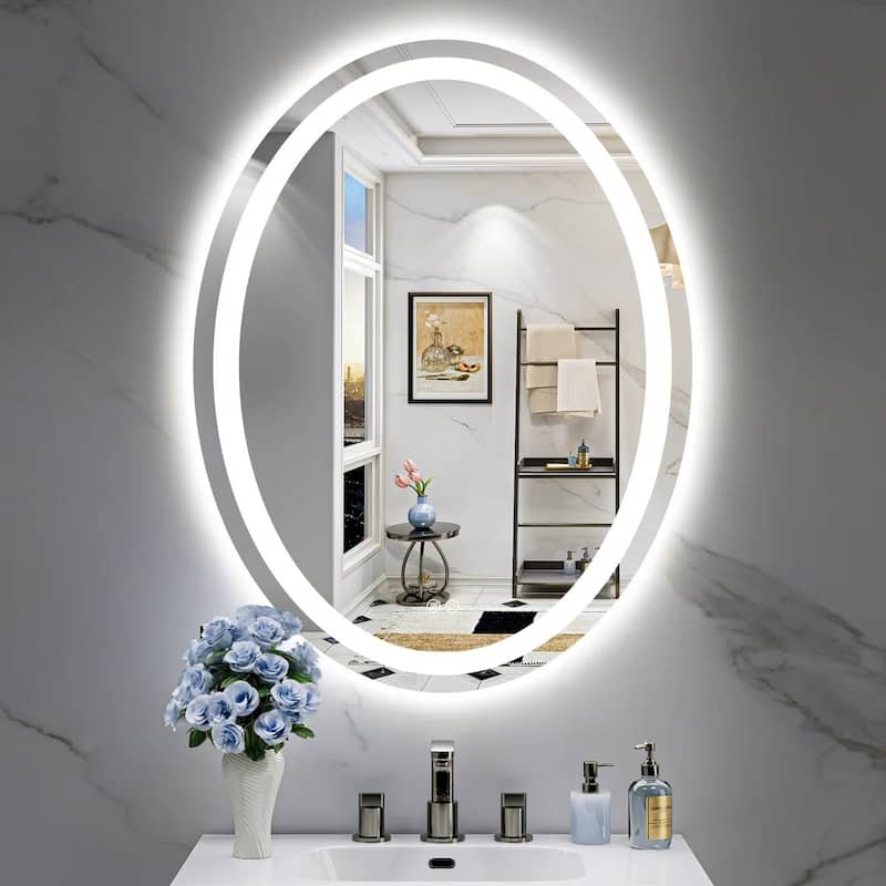Full Size Oval Front & Back LED Lighted Anti-fog Tempered Glass Wall Bathroom Vanity Mirror - 40" X 30"