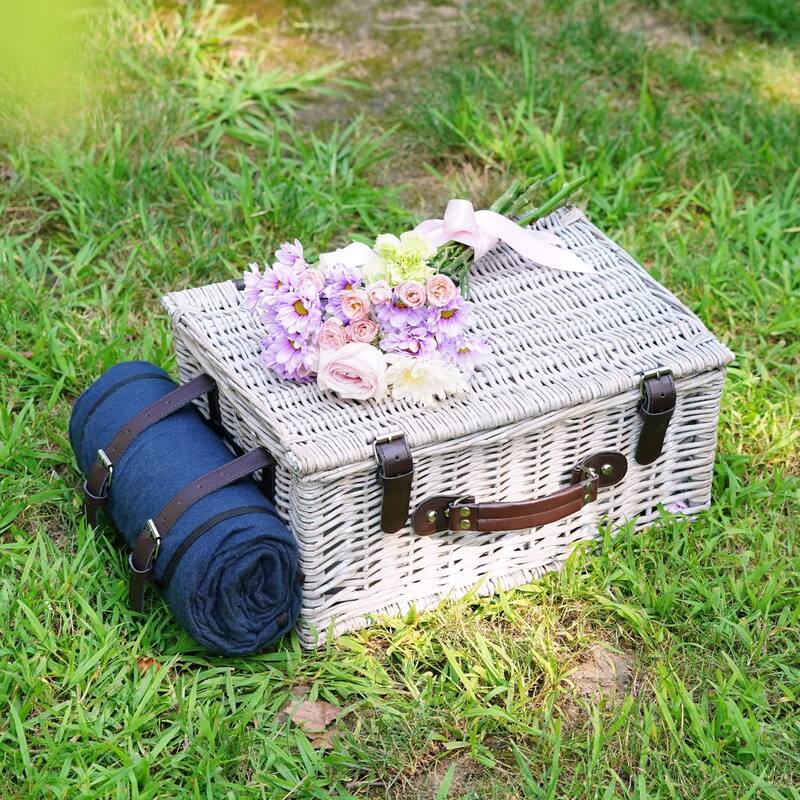 Picnic Basket Sets for 2 Persons with Insulation Cooler,Waterproof Picnic Blanket, Tableware for Family,Party,Outdoor