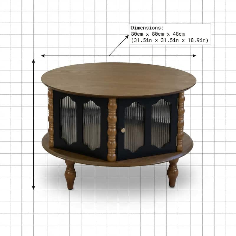 GDFStudio Theryn Real Wood Veneer Round Coffee Table with Three-Door Storage