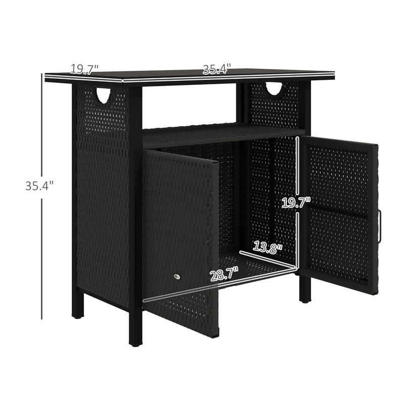 PE Rattan Outdoor Storage Cabinet with Steel Frame and Shelf - 35.4" W x 19.7" D x 35.4" H