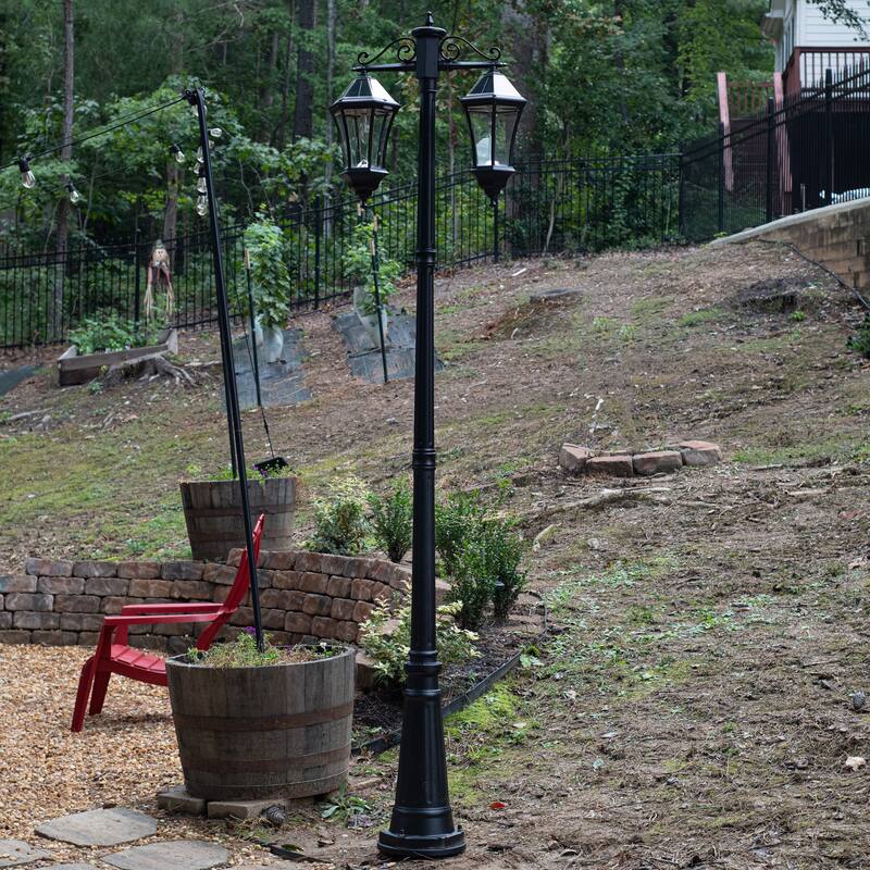 Victorian Morph 2-Light Aluminum Black Outdoor Solar Lamp Post Light