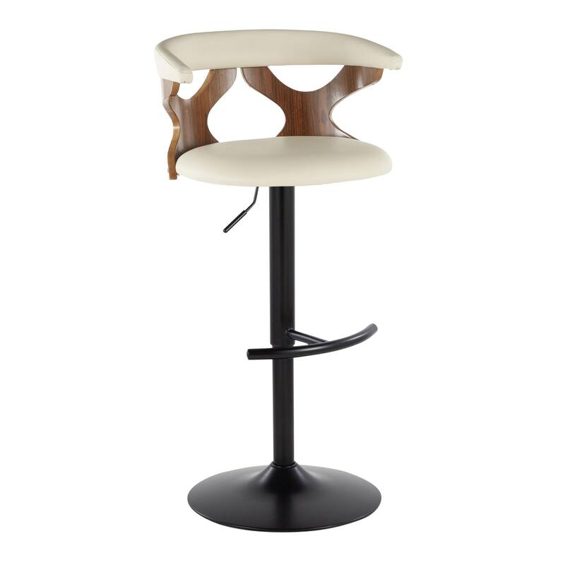 Carson Carrington Viby Adjustable Bar Stool with Rounded T Footrest (Set of 2) - Cream Faux Leather/Walnut Wood/Black