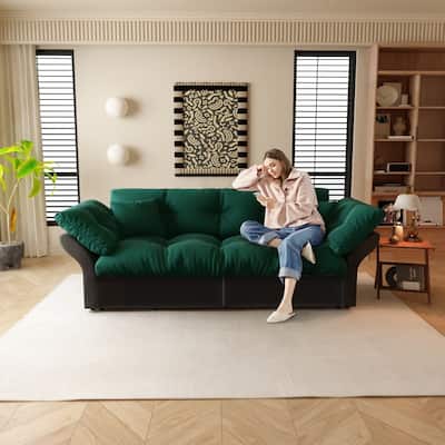74.8" Queen Pull Out 3-in-1 Convertible Sleeper Tufted Sofa with 2 Soft Pillows