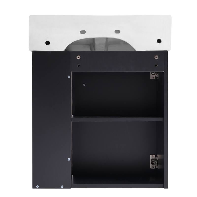 Roomfitters Modern 21.6" Floating Bathroom Vanity with Ceramic Sink, Soft-Close Door and Open Side Storage