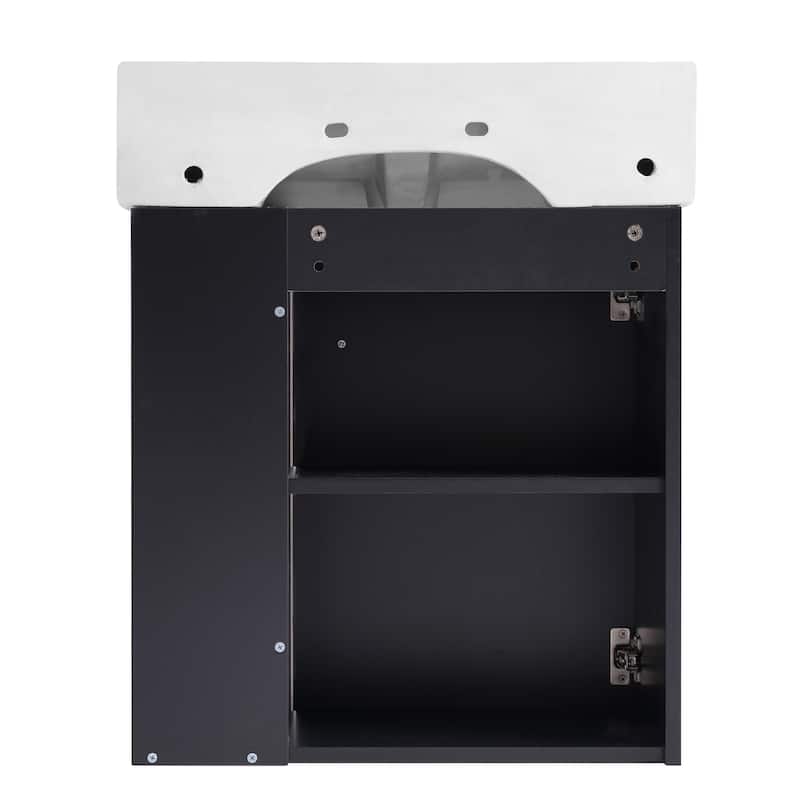 Wall-Mounted Bathroom Vanity Small Space Floating Cabinet with Sink, Wave-Patterned Door, Metal Handle and Right Side Storage