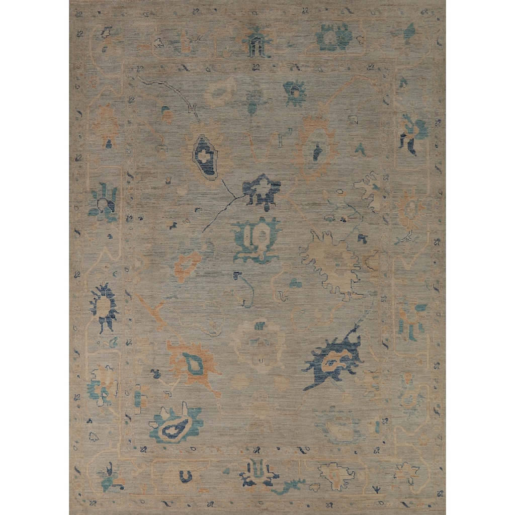 Hand Knotted Oriental 100% Wool Carpet Transitional All-Over Greys & Charcoal Oushak Area Rug - 10' 4'' X 8' 1''