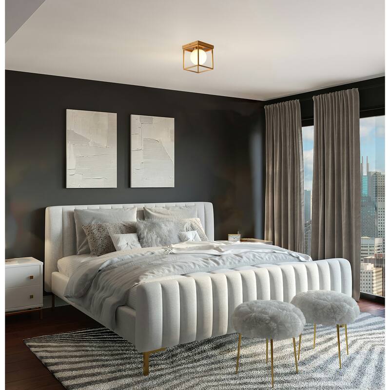 1-Light Brass Flush Mount With A White Glass Shade